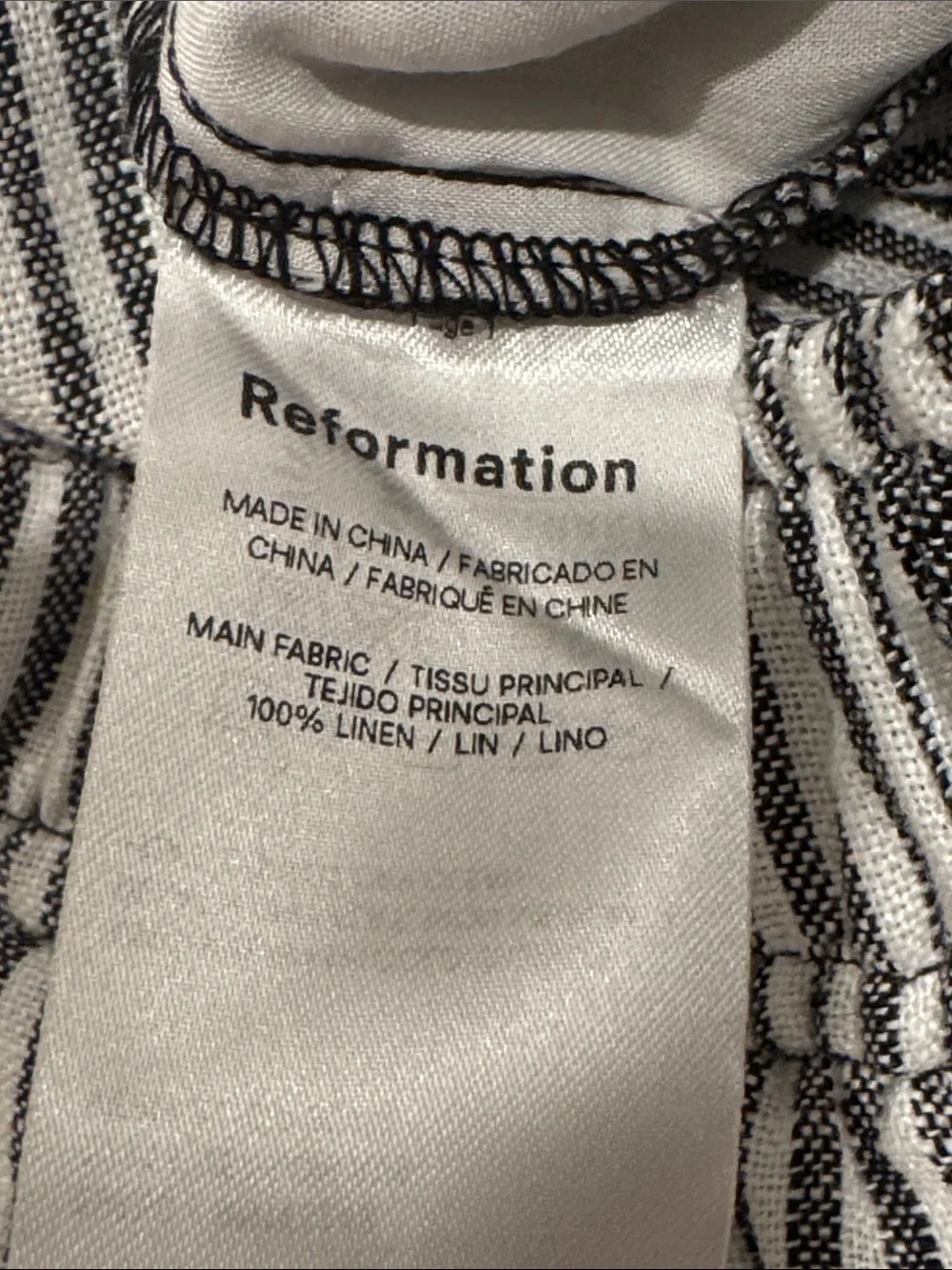 Reformation Ava Stripe black and white Wide Leg 100% Linen pant XS